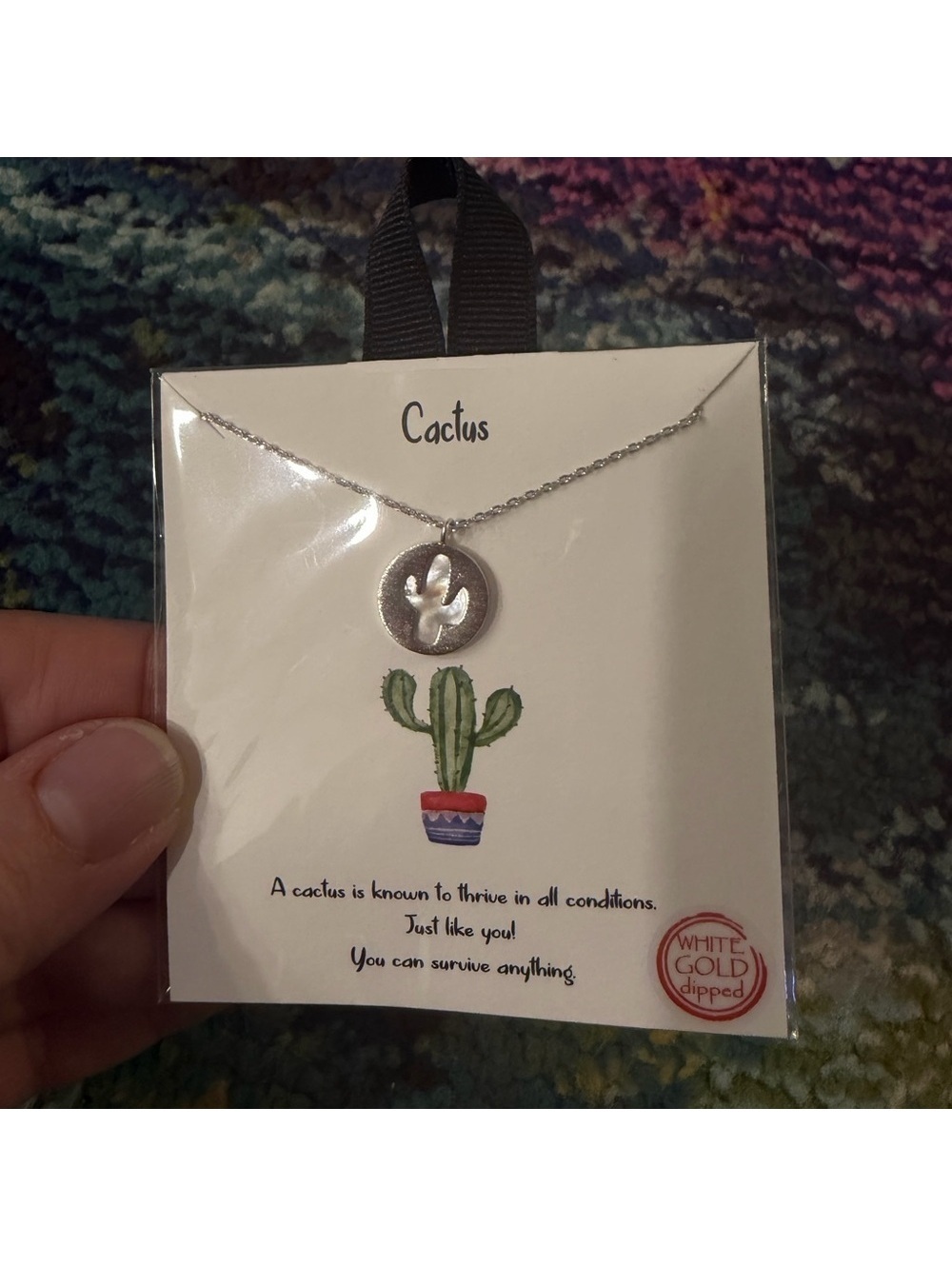 Cactus Necklace White Gold Dipped NEW